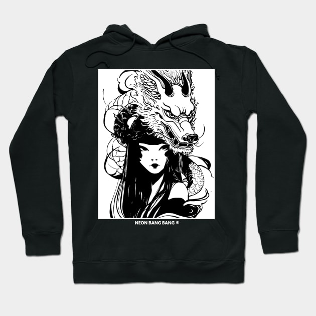 Japanese Samurai Girl Asian Dragon Urban Cyberpunk Style Hoodie by Neon Bang Bang